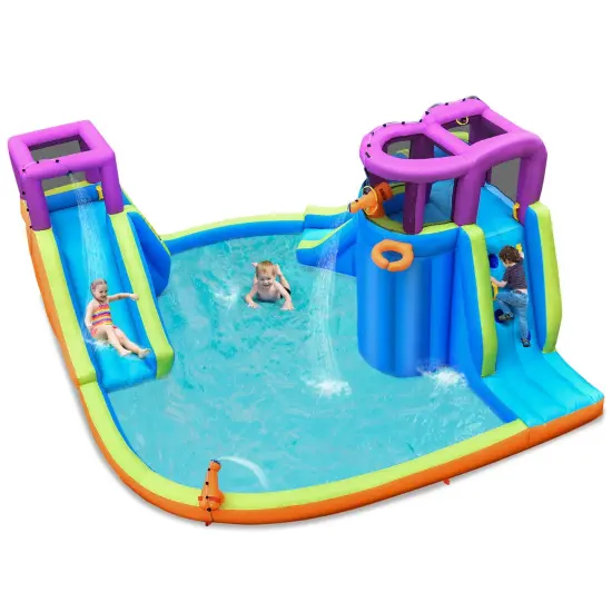 6-in-1 Inflatable Dual Water Slide Bounce House Without Blower {4}