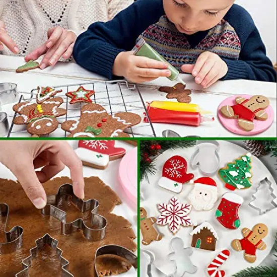 8 Pcs Christmas Cookie Cutters, Winter Holiday Cookie Cutter Set, Stainless Steel Metal Cutter with Gingerbread Men,Christmas Tree,Snowflake, Candy Cane, Angel, Santa Face,Stocking,Mitten {6}