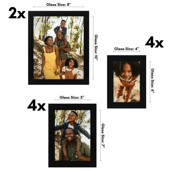 Americanflat Gallery Wall Picture Frames - Set of 10 - 8x10 (2), 5x7 (4), 4x6 (4) - Picture Frame Set - Shatter Resistant Glass - Adjustable Hanging Hardware - Easel for Table Display Black {2}