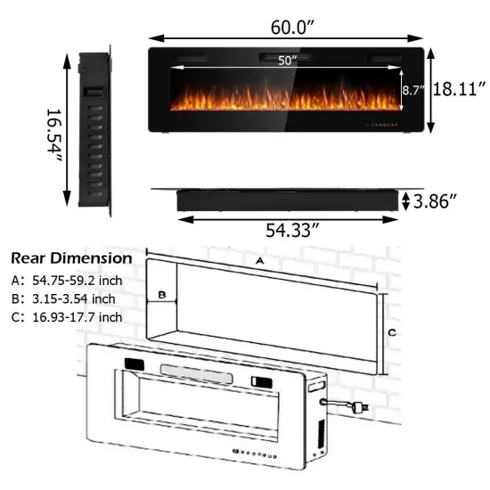 Recessed Ultra Thin Electric Fireplace Heater with Glass Appearance {5}