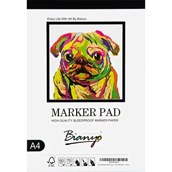 Bleedproof Marker Paper Pad, A4(8.27"X11.69"), 50 Sheets, 18 LB / 70 GSM, Glue-Bound, 100% Cotton, White, Ideal for Use with Markers and Ink Mediums {2}