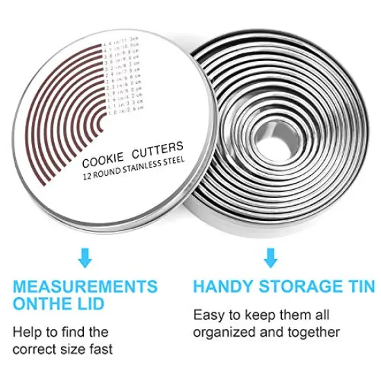 12 Pieces Donut Hole Cookie Biscuit Cutter Set for Baking, Graduated Doughnut Round Cookie Cutters, Metal Scone Circle Cookie Cutters for Frying, Biscuits Ring Molds for Cooking Cake(1-4.4 Inch) HAHAYOO {6}