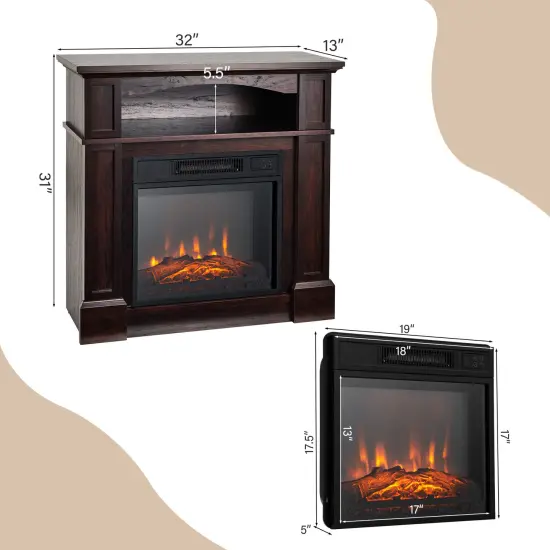 32 Inch 1400W Electric TV Stand Fireplace with Shelf-Natural {5}