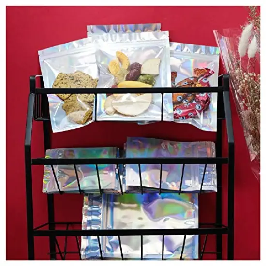 100 Pieces Mylar Holographic Resealable Bags - 4 x 6" Smell Proof Bags, Foil Pouch Ziplock Bags for Party Favor Food Storage (Holographic Color, 4 x 6 Inch) {6}
