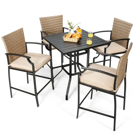 Patio Rattan Bar Stools Set of 4 with Soft Cushions {4}