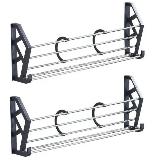 2 Sets Shoe Rack Over the Door Wall Mounted Storage Organizer . Black {7}