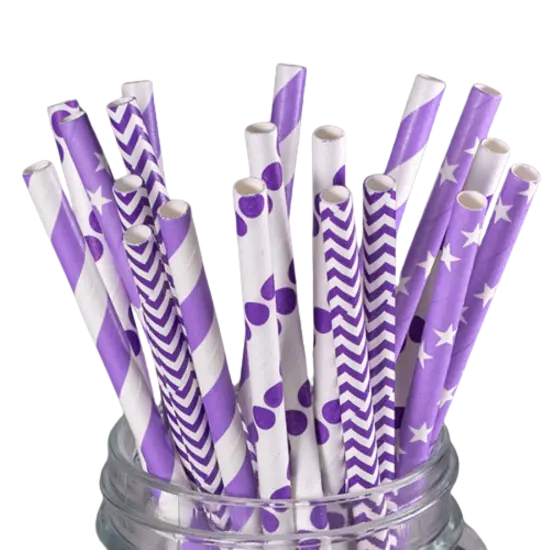 Kitcheniva Biodegradable Paper Straws Pattern Color 100 to 200 Pcs Purple {1}