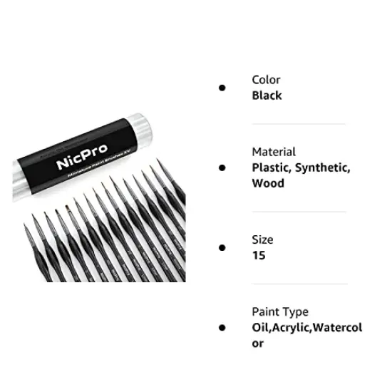 Micro Detail Paint Brush Set,15 PCS Black Small Professional Miniature Fine Detail Brushes for Watercolor Oil Acrylic, Craft Models Rock Painting & Paint by Number -Come with Holder Bag {3}