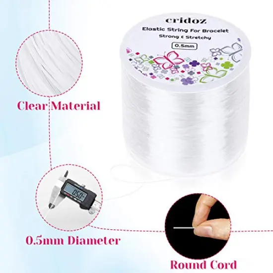 Stretchy String for Bracelets, 0.5mm Clear Elastic String Stretch Cord Jewelry Bead Bracelet String with 2 Pcs Beading Needles for Seed Beads, Pony Beads, Bracelets and Jewelry Making {1}