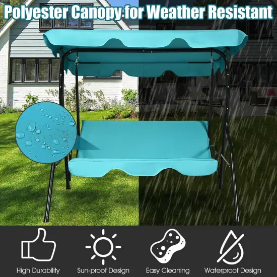 3 Seats Patio Canopy Swing Blue {2}