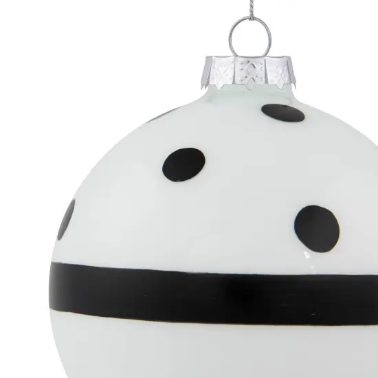Northlight Striped and Dotted Christmas Glass Ball Ornaments - 4" - White and Black - Set of 2 {7}