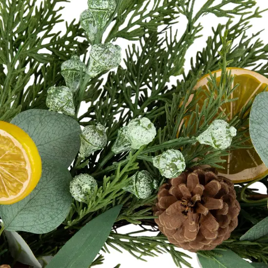 Northlight Real Touch&trade;️ Cypress, Lemon and Eucalyptus Artificial Christmas Wreath - 22" - Unlit Green {5}