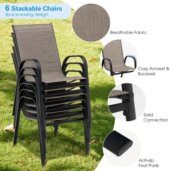 6 Pieces Patio Stackable Dining Chairs with Curved Armrests and Breathable Fabric {3}