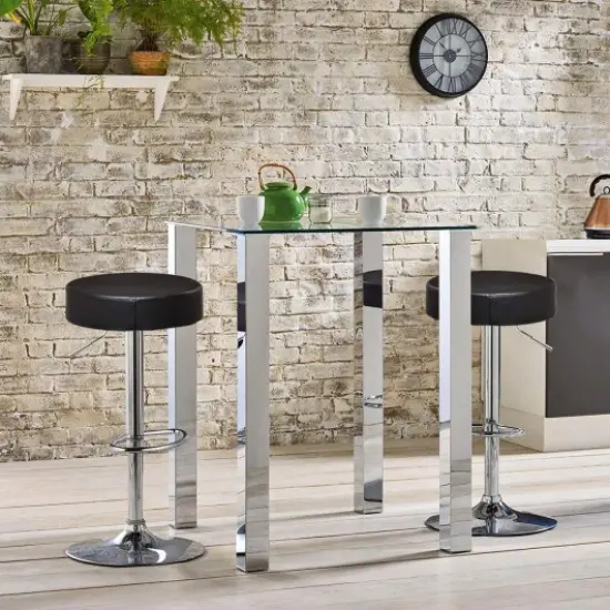 Set of 2 Adjustable Round PU Leather Swivel Barstool with Chrome Footrest-Black {1}