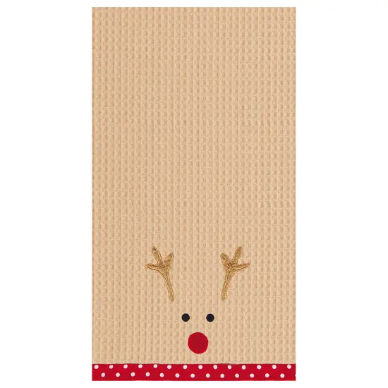 Christmas Holiday Reindeer Face 100% Cotton Waffle Weave Dishtowel {1}