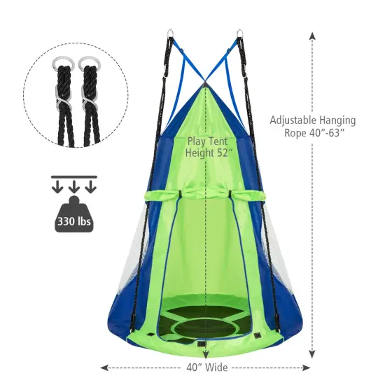 2-in-1 40 Inch Kids Hanging Chair Detachable Swing Tent Set Green {5}