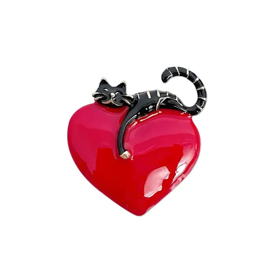 Wrapables Lounging Cats Enamel Brooch Pin, Cat on Heart {1}
