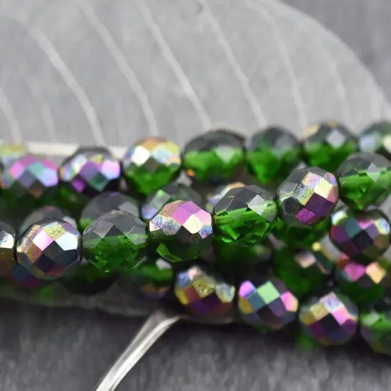 *15* 13x9mm Emerald Vitrail Firepolished Ovals {1}