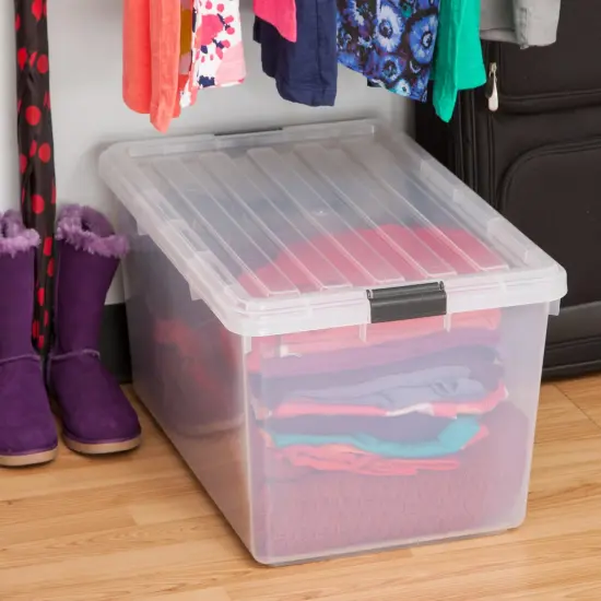 IRIS USA 68qt/17gal Clear View Plastic Storage Bins with Lids, Gray Buckles {3}