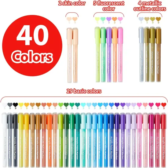 Ohuhu 40 Colors Acrylic Paint Pens: Acrylic Paint Markers for Easter Eggs Rock Painting DIY Water-Based Paint Markers for Stone Wood Glass Ceramic Fabric Canvas Plastic Metal {3}