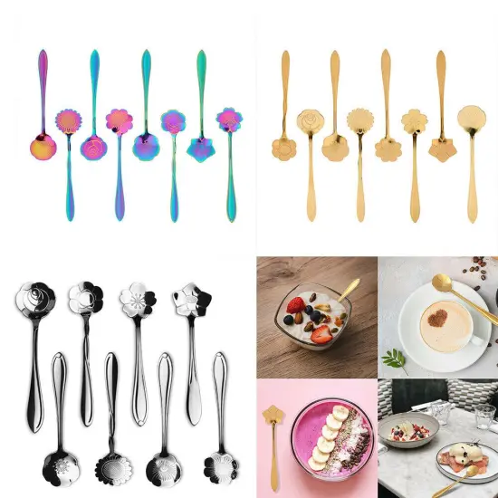 Kitcheniva Magic Floral Stainless Steel Tableware Coffee Spoon Set 8 Pcs Rose gold {6}