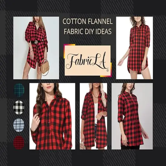 FabricLA 100% Cotton Flannel Fabric - 58/60" Inches (150 CM) - Cotton Tartan Flannel Fabric - Use as Blanket, PJ, Shirt, Cloth Flannel Craft Fabric - Red & Black, 10 Continuous Yard {6}