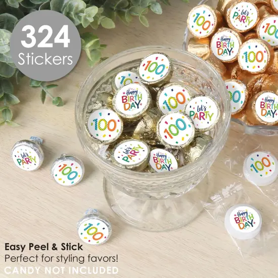 Big Dot of Happiness 100th Birthday - Cheerful Happy Birthday - Colorful Birthday Party Small Round Candy Stickers - Party Favor Labels - 324 Count {3}