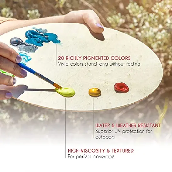 Outdoor acrylic paint set (2 fl oz)- 20 Tubes 2 with Glow in the Dark Effect - Art supplies for Adults - For multiple use- Woods, Leather, Metal & Fabric Paint & Paint for rocks Outdoor/Craft paint {3}