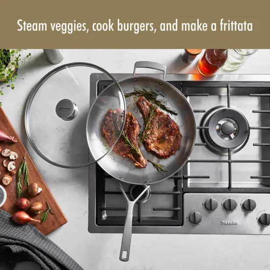 Demeyere Essential 5-ply 12.5-inch Stainless Steel Fry Pan with Lid {3}