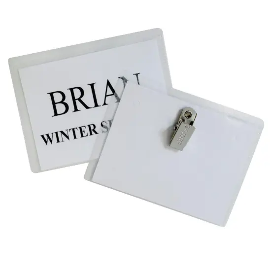 Clip Style Name Badge Holder Kit, Sealed Holders with Inserts, 3-1/2" x 2-1/4", Box of 50 {1}
