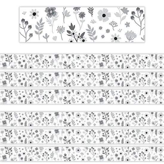 Black and White Floral Straight Border Trim, 35 Feet Per Pack, 6 Packs {1}