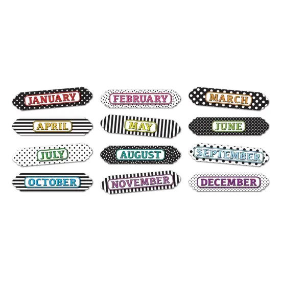 Magnetic Die-Cut Timesavers & Labels, Months of the Year, Black and White Assorted Patterns, 12 Per Pack, 6 Packs {2}