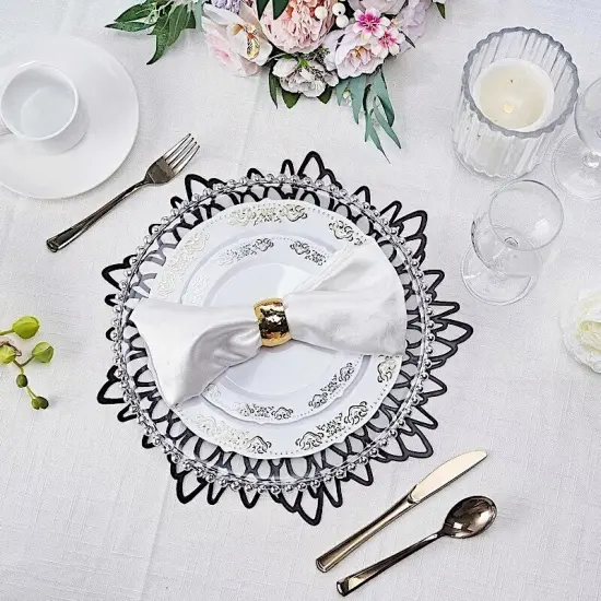 6 BLACK 15" wide Dahlia Flower Round Vinyl Placemats {3}