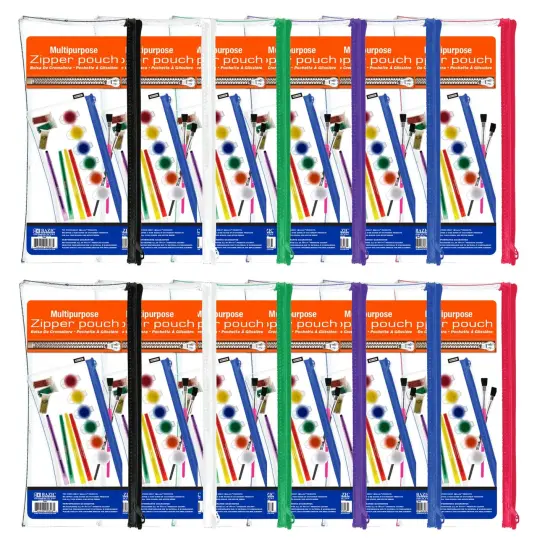 Multipurpose Clear Zipper Pouch, Assorted Color Zippers, Pack of 12 {1}