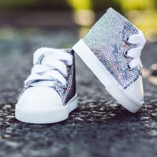 The Queen's Treasures 18 Inch Doll Silver Sparkle Sneakers and Shoe Box {7}