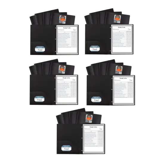 Two-Pocket Heavyweight Poly Portfolio Folder with Prongs, Black, Pack of 25 {1}