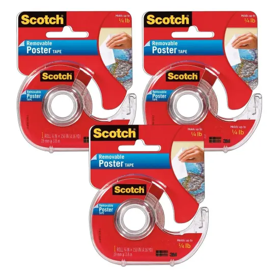 Removable Poster Tape with Dispenser, 3/4" x 150", Clear, Pack of 3 {1}