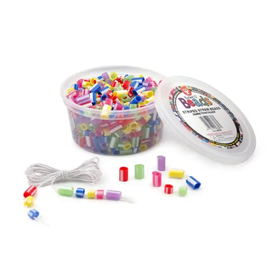 Bucket O&rsquo; Beads, Striped Straw, Asstd Sizes, 300 Per Pack, 6 Packs {2}