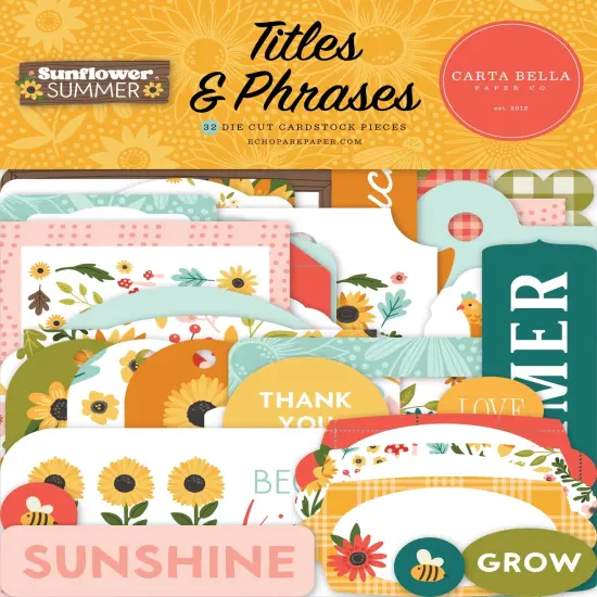 Carta Bella Cardstock Ephemera 33/Pkg-Titles & Phrases, Sunflower Summer {1}