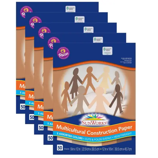 Shades of Me Construction Paper, 5 Assorted Skin Tone Colors, 9" x 12", 50 Sheets Per Pack, 5 Packs {1}
