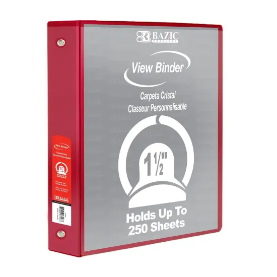 3-Ring View Binder with 2 Pockets, 1.5", Red, Pack of 6 {2}