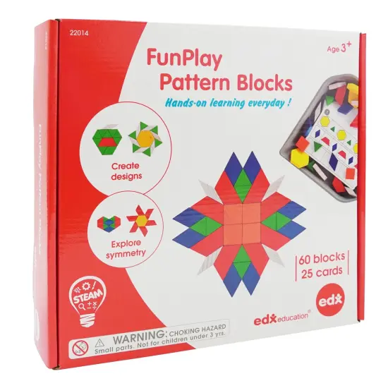 FunPlay Pattern Blocks - Set of 60 Wooden Math Manipulatives + 50 Activities + Messy Tray {5}