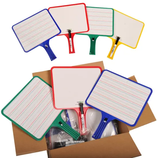 Rectangular Dry Erase Whiteboards with Markers, Blank/Lined Double-Sided, Assorted, Pack of 24 {1}