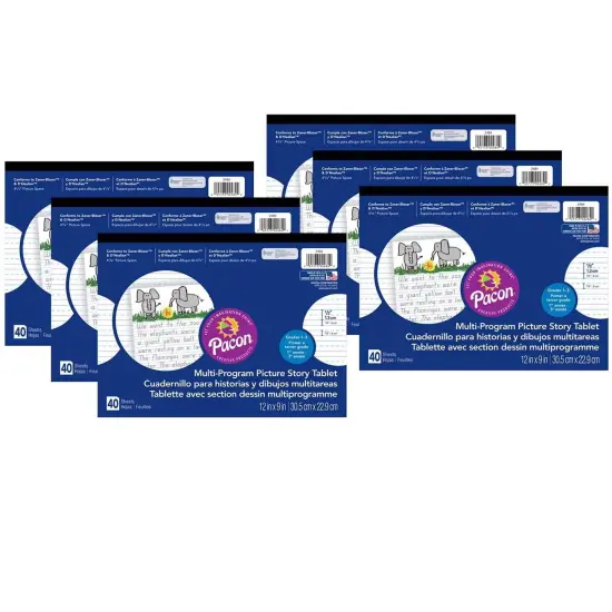 Multi-Program Handwriting Tablet, D'Nealian/Zaner-Bloser, 1/2" x 1/4" x 1/4" Ruled & 4-1/4" Picture Story Space, 12" x 9", 40 Sheets, Pack of 6 {1}