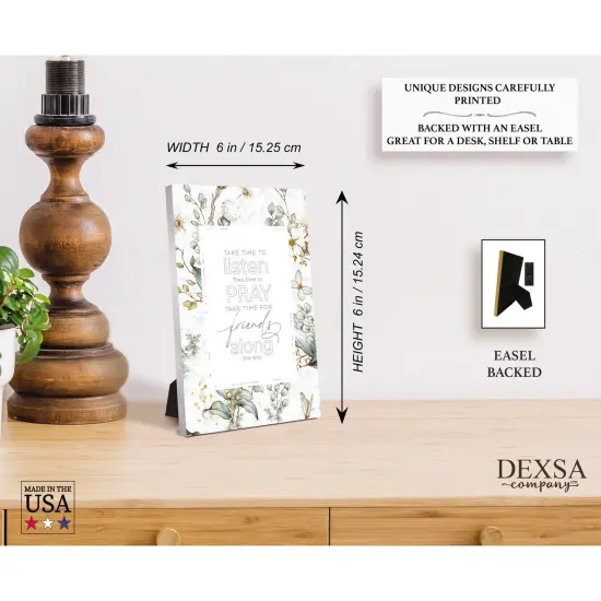 Take Time To Listen Wood Plaque with Easel and Hook Wall Tabletop Art - 6 inches x 9 inches {5}