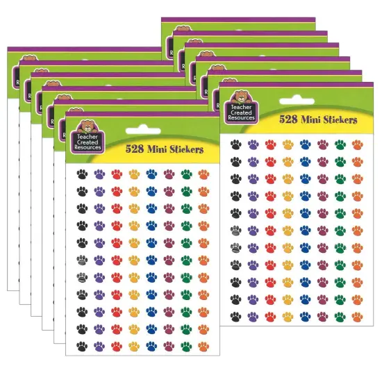 Colorful Paw Prints Mini Stickers, 3/8"Dia, 528 Per Pack, 12 Packs {1}