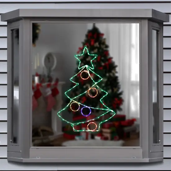 Northlight 28" LED Lighted Christmas Tree with Ornaments Window Silhouette White {7}