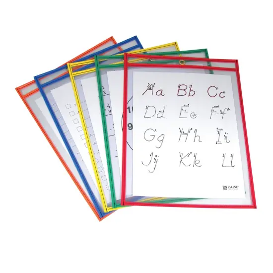 Reusable Dry Erase Pockets, Primary Colors, 9" x 12", 5 Per Pack, 2 Packs {2}
