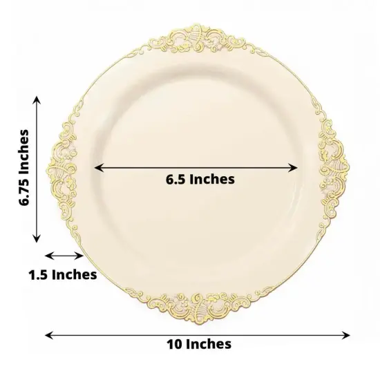 10 IVORY GOLD 10" Round Plastic Salad Dinner PLATES {4}