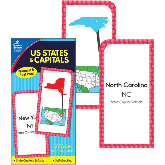 U.S. States & Capitals Flash Cards, Grade 3-5, Pack of 3 {4}